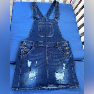 Max Jean Denim Overall Dress with Distressed Details Size Medium